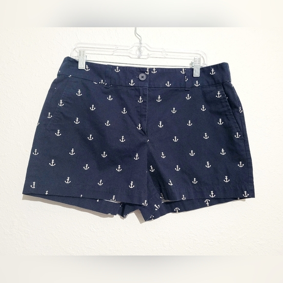 Loft 100% Cotton Navy Blue Anchor Chino Shorts 4" Inseam Woman's Size 10 Beachy - Picture 1 of 10